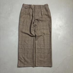 Vintage Polo Ralph Lauren Pleated Wide Leg Trousers Pants 32x33 Wool Tweed USA